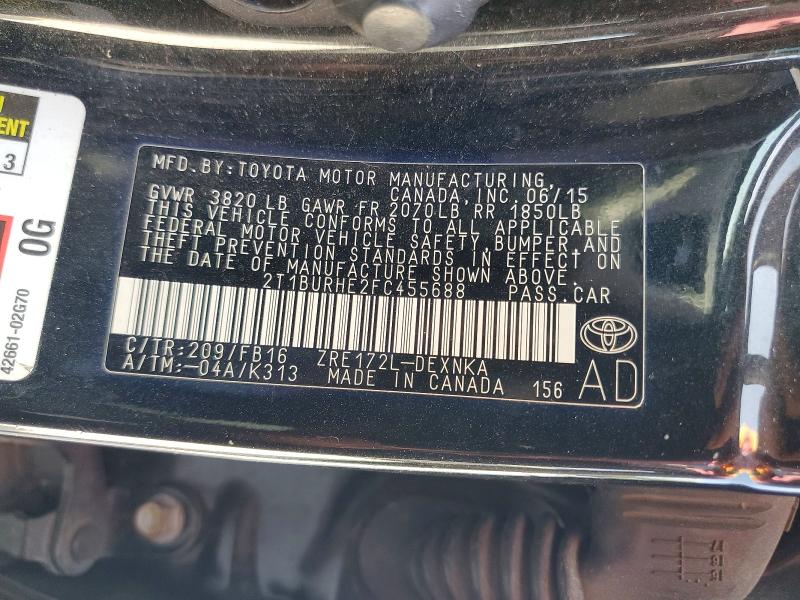 Aukcja sprzedaży 2015 Toyota Corolla, vin: 2T1BURHE2FC455688, numer aukcji: 57935006