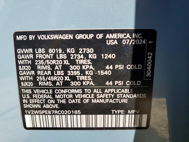 Продаж на аукціоні авто 2024 Volkswagen Id.4, vin: 1V2WSPE87RC020185, номер лоту: 57437406