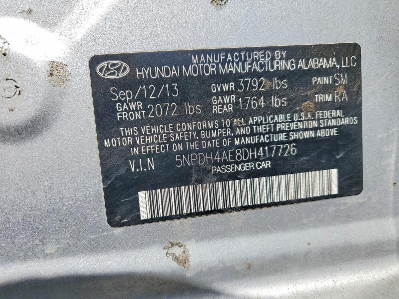 56167636 :رقم المزاد ، 5NPDH4AE8DH417726 vin ، 2013 Hyundai Elantra مزاد بيع