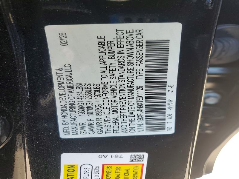 56853076 :رقم المزاد ، 19XFL4H9XTE011126 vin ، 2026 Honda Civic مزاد بيع