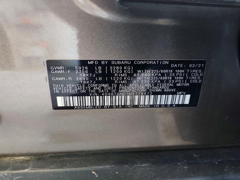 Продаж на аукціоні авто 2021 Subaru Outback, vin: 4S4BTGND1M3178472, номер лоту: 58236046