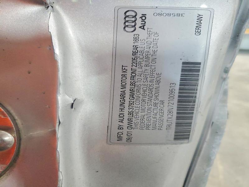 2002 Audi Tt მანქანა იყიდება აუქციონზე, vin: TRUTX28N721009513, აუქციონის ნომერი: 55687016