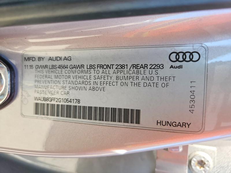 56170776 :رقم المزاد ، WAUB8GFF2G1054178 vin ، 2016 Audi A3 مزاد بيع