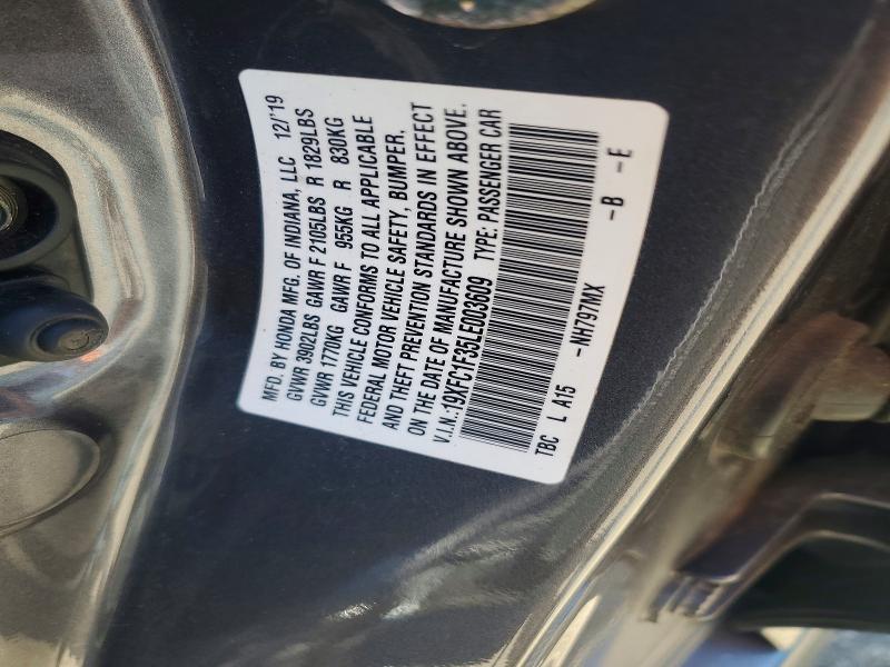 2020 Honda Civic მანქანა იყიდება აუქციონზე, vin: 19XFC1F35LE003609, აუქციონის ნომერი: 58429846