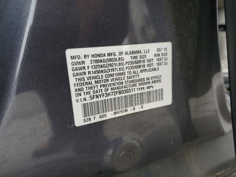 56338376 :رقم المزاد ، 5FNYF3H72FB030311 vin ، 2015 Honda Pilot مزاد بيع