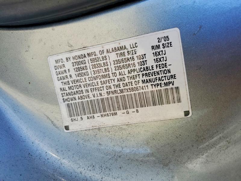 Aukcja sprzedaży 2005 Honda Oddesey, vin: 5FNRL387X5B067411, numer aukcji: 58919226