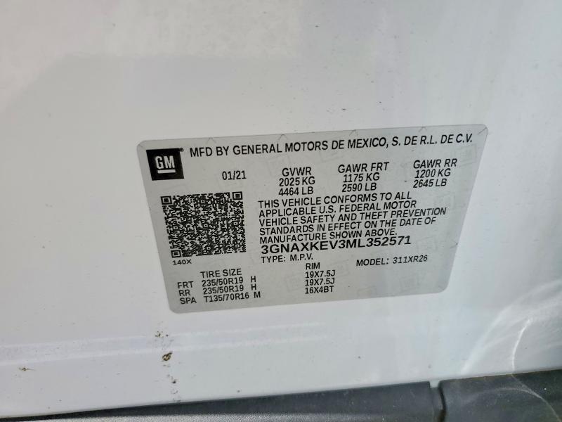Aukcja sprzedaży 2021 Chevrolet Equinox, vin: 3GNAXKEV3ML352571, numer aukcji: 57486466