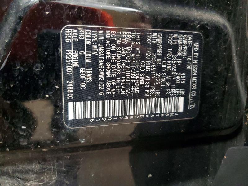 56827626 :رقم المزاد ، JN8AT3AB2MW210216 vin ، 2021 Nissan Rogue مزاد بيع