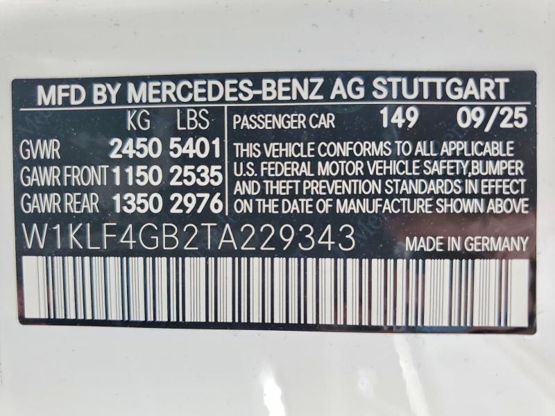 2026 Mercedes-benz E მანქანა იყიდება აუქციონზე, vin: W1KLF4GB2TA229343, აუქციონის ნომერი: 56795856