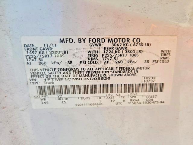 58293566 :رقم المزاد ، 1FTMF1CM9CKD05526 vin ، 2012 Ford F150 مزاد بيع