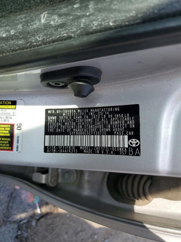 56094836 :رقم المزاد ، 5YFBURHE5EP139720 vin ، 2014 Toyota Corolla مزاد بيع