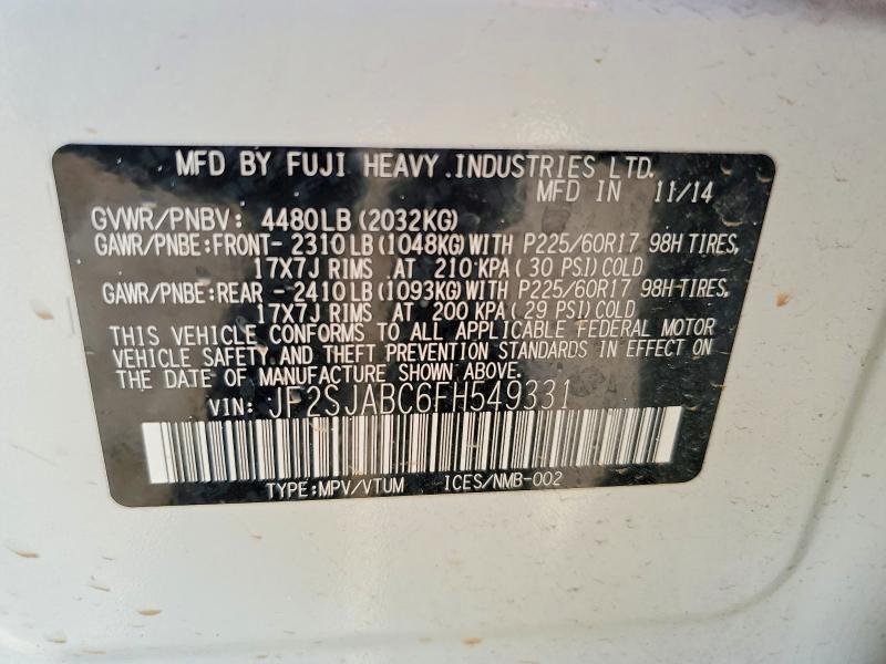 Продажа на аукционе авто 2015 Subaru Forester, vin: JF2SJABC6FH549331, номер лота: 56475536