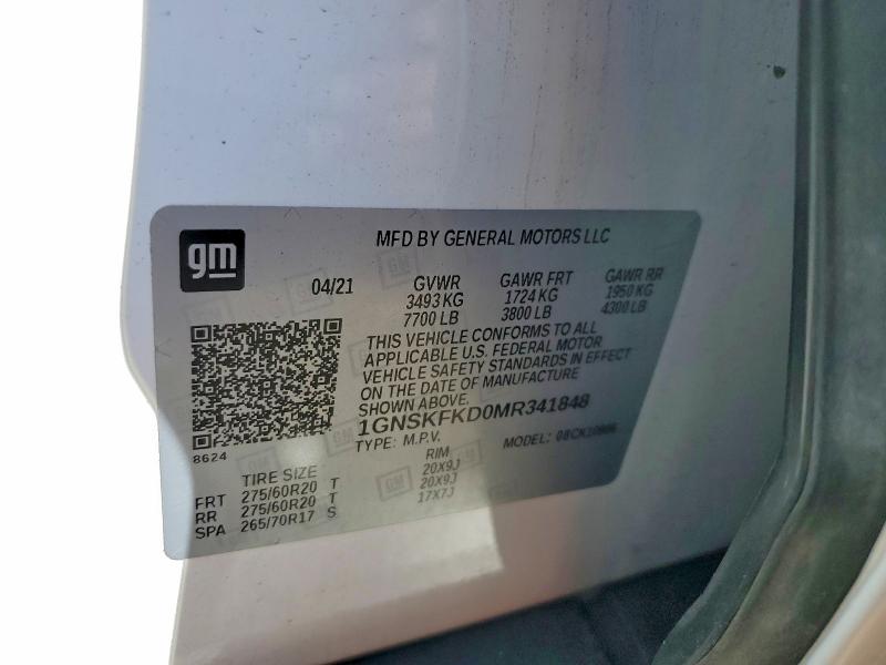Продаж на аукціоні авто 2021 Chevrolet Suburban, vin: 1GNSKFKD0MR341848, номер лоту: 57530306