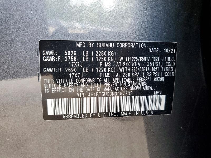 Продажа на аукционе авто 2022 Subaru Outback, vin: 4S4BTGUD3N3157738, номер лота: 56795906