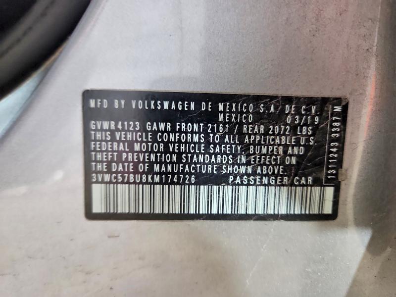 Продаж на аукціоні авто 2019 Volkswagen Jetta, vin: 3VWC57BU8KM174726, номер лоту: 56452256