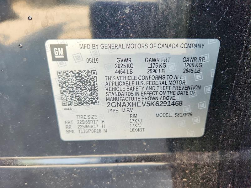 Продажа на аукционе авто 2019 Chevrolet Equinox, vin: 2GNAXHEV5K6291468, номер лота: 56296806