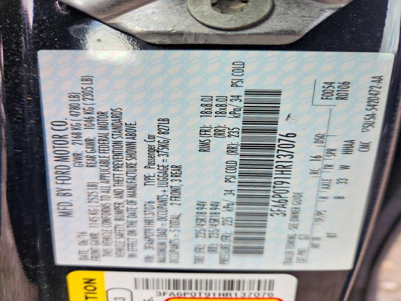 Продажа на аукционе авто 2017 Ford Fusion, vin: 3FA6P0T91HR137076, номер лота: 56467076