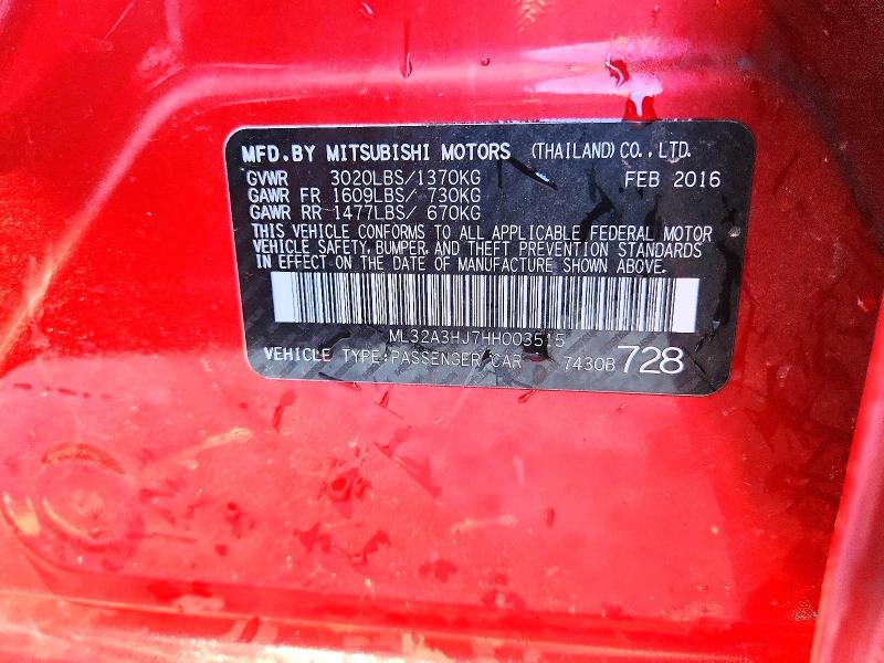 Aukcja sprzedaży 2017 Mitsubishi Mirage, vin: ML32A3HJ7HH003515, numer aukcji: 58143626
