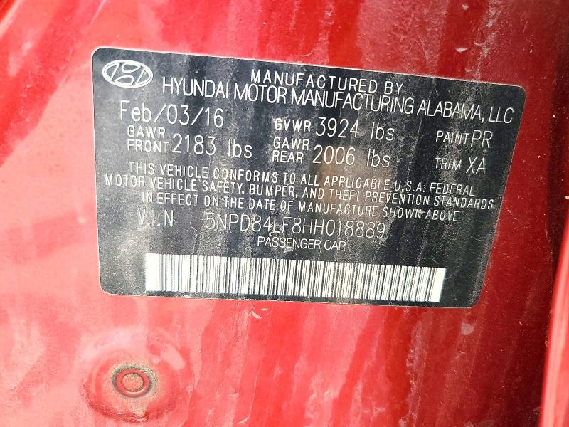 56570316 :رقم المزاد ، 5NPD84LF8HH018889 vin ، 2017 Hyundai Elantra مزاد بيع