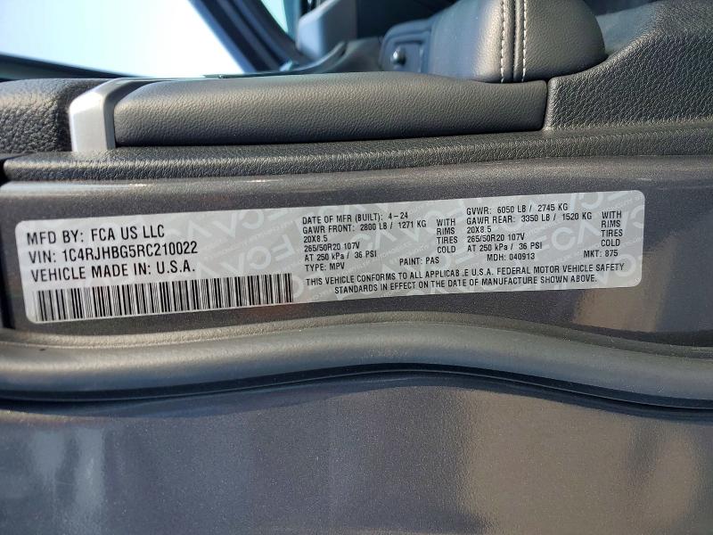 2024 Jeep Grand Cherokee მანქანა იყიდება აუქციონზე, vin: 1C4RJHBG5RC210022, აუქციონის ნომერი: 58467406