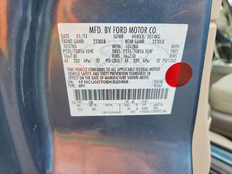 58480356 :رقم المزاد ، 1FMCU0D70BKB20568 vin ، 2011 Ford Escape مزاد بيع