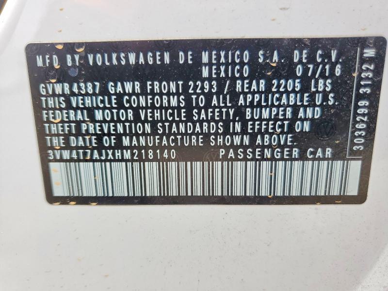 56438066 :رقم المزاد ، 3VW4T7AJXHM218140 vin ، 2017 Volkswagen Jetta مزاد بيع