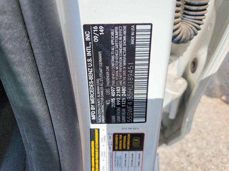 Aukcja sprzedaży 2017 Mercedes-benz C, vin: 55SWF4JB5HU189451, numer aukcji: 58309416