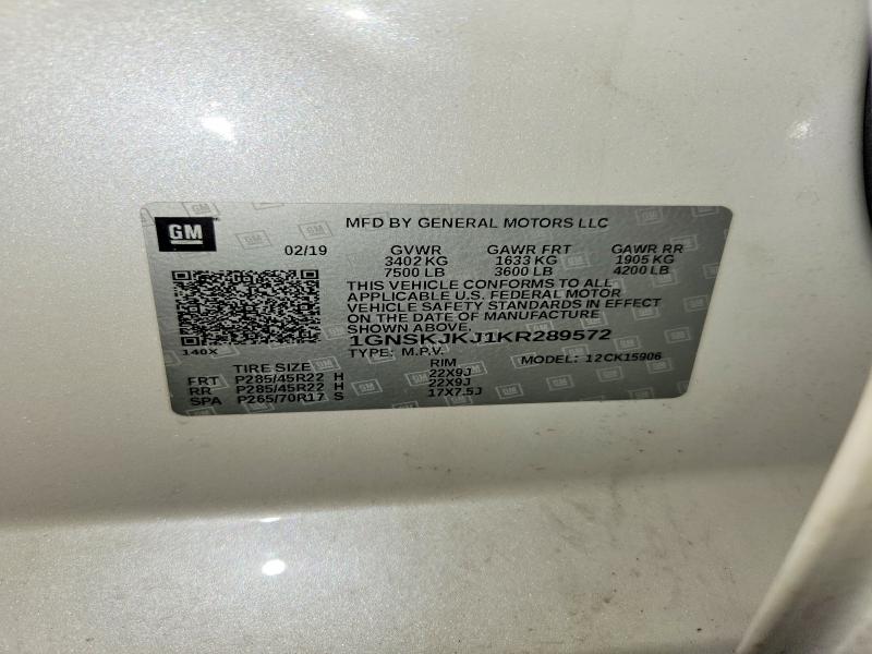 Aukcja sprzedaży 2019 Chevrolet Suburban, vin: 1GNSKJKJ1KR289572, numer aukcji: 55875466