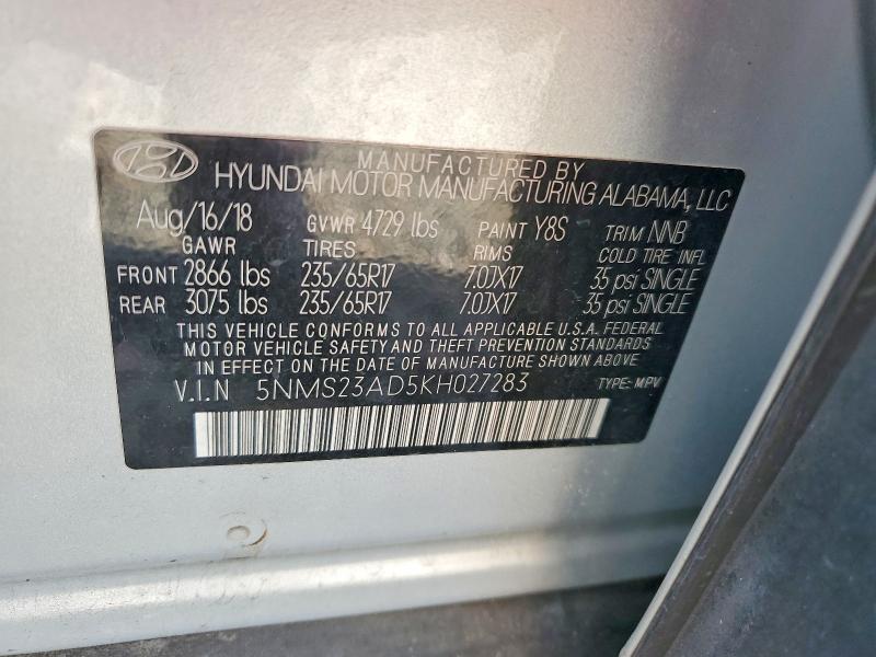 Продаж на аукціоні авто 2019 Hyundai Santa Fe, vin: 5NMS23AD5KH027283, номер лоту: 57087146