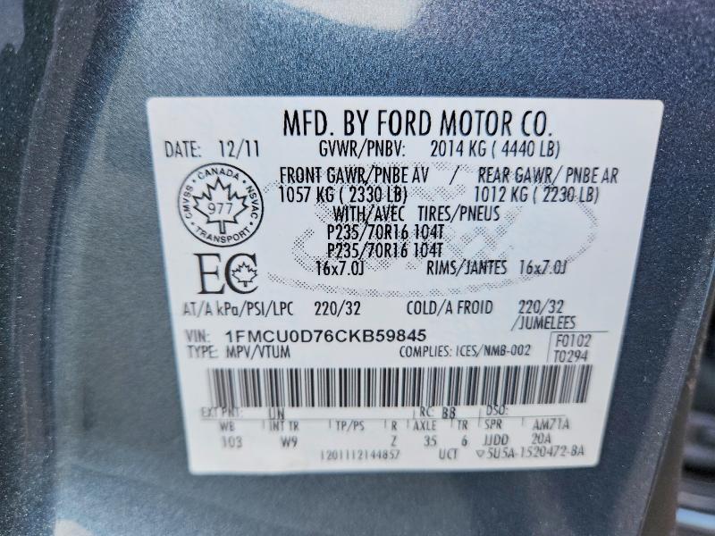 Продажа на аукционе авто 2012 Ford Escape, vin: 1FMCU0D76CKB59845, номер лота: 58557186