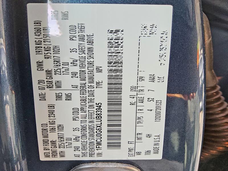 Продажа на аукционе авто 2020 Ford Escape, vin: 1FMCU0G6XLUB83945, номер лота: 55652406