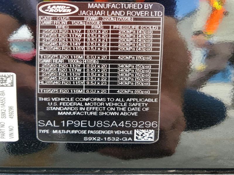 52779036 :رقم المزاد ، SAL1P9EU8SA459296 vin ، 2025 Land Rover Range Rover Sport مزاد بيع