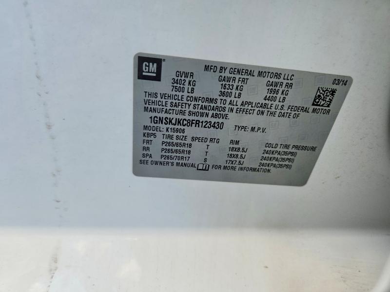Продажа на аукционе авто 2015 Chevrolet Suburban, vin: 1GNSKJKC8FR123430, номер лота: 58387836