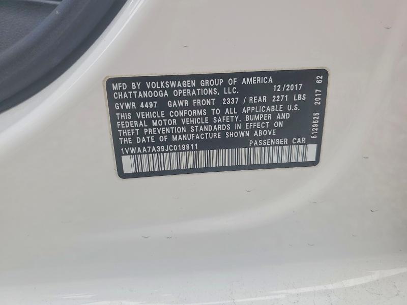 Продажа на аукционе авто 2018 Volkswagen Passat, vin: 1VWAA7A39JC019811, номер лота: 57141536