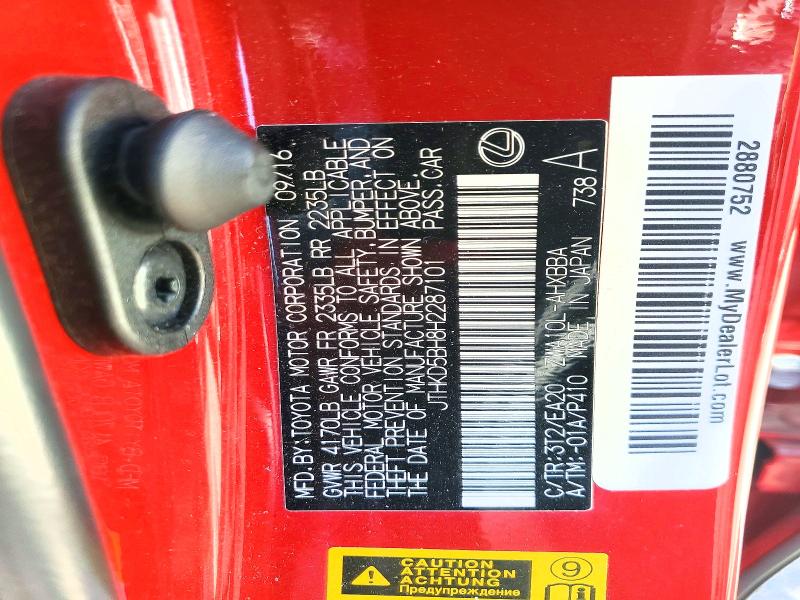 2017 Lexus Ct მანქანა იყიდება აუქციონზე, vin: JTHKD5BH8H2287101, აუქციონის ნომერი: 57624126