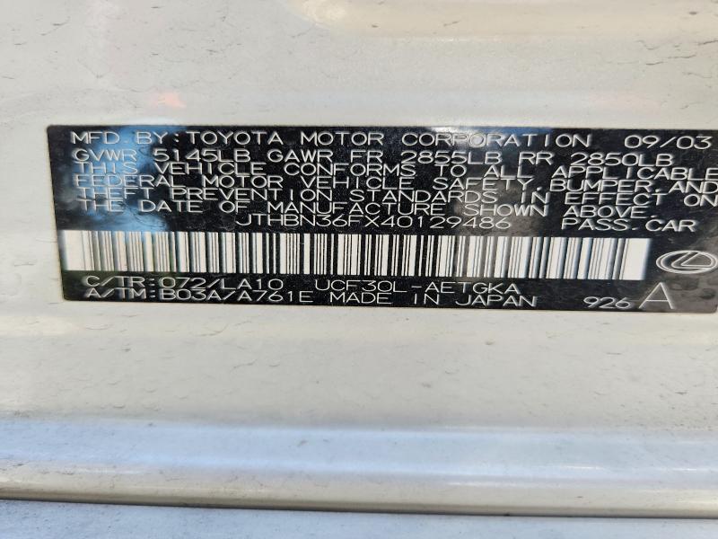 Aukcja sprzedaży 2004 Lexus Ls, vin: JTHBN36FX40129486, numer aukcji: 56175746
