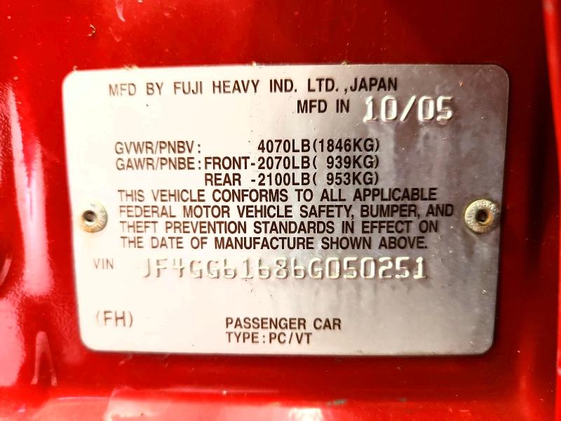 2006 Saab 9-2 მანქანა იყიდება აუქციონზე, vin: JF4GG61686G050251, აუქციონის ნომერი: 57195496