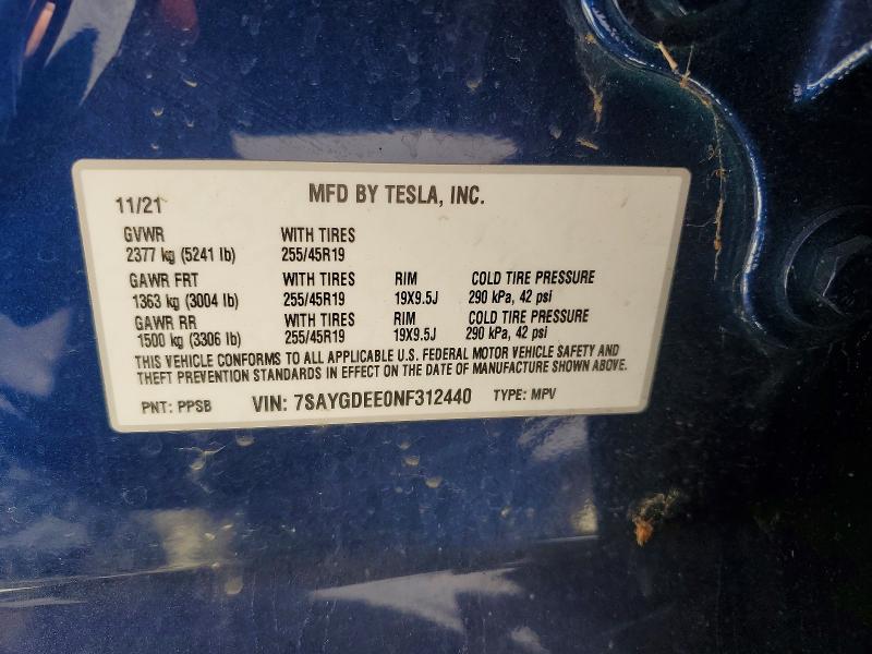 56671236 :رقم المزاد ، 7SAYGDEE0NF312440 vin ، 2022 Tesla Model Y مزاد بيع
