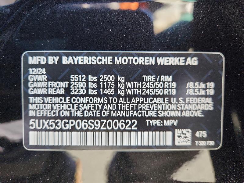 2025 Bmw X3 მანქანა იყიდება აუქციონზე, vin: 5UX53GP06S9Z00622, აუქციონის ნომერი: 55708456
