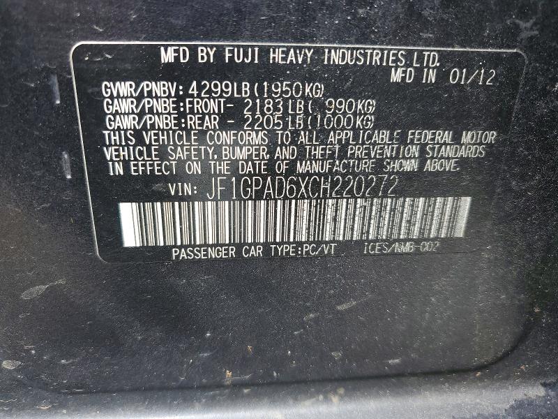 Продажа на аукционе авто 2012 Subaru Impreza, vin: JF1GPAD6XCH220272, номер лота: 57359446