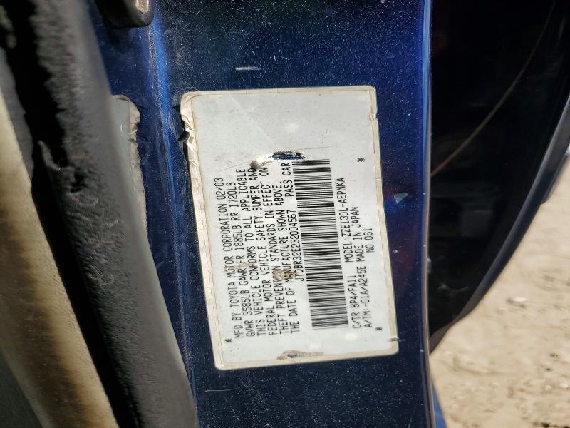 2003 Toyota Corolla მანქანა იყიდება აუქციონზე, vin: JTDBR32E232004567, აუქციონის ნომერი: 59272636