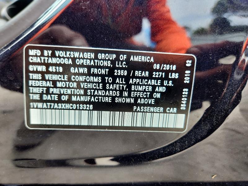 Продаж на аукціоні авто 2017 Volkswagen Passat, vin: 1VWAT7A3XHC013326, номер лоту: 58993696