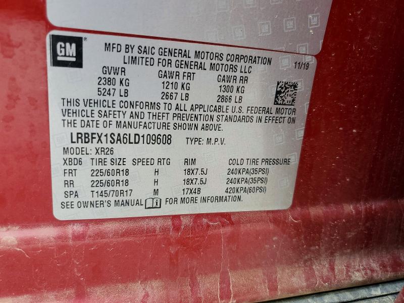 2020 Buick Envision მანქანა იყიდება აუქციონზე, vin: LRBFX1SA6LD109608, აუქციონის ნომერი: 58216656