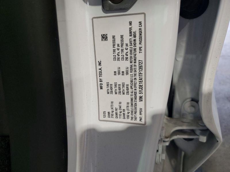 2026 Tesla Model 3 მანქანა იყიდება აუქციონზე, vin: 5YJ3E1EA1TF139727, აუქციონის ნომერი: 55389866