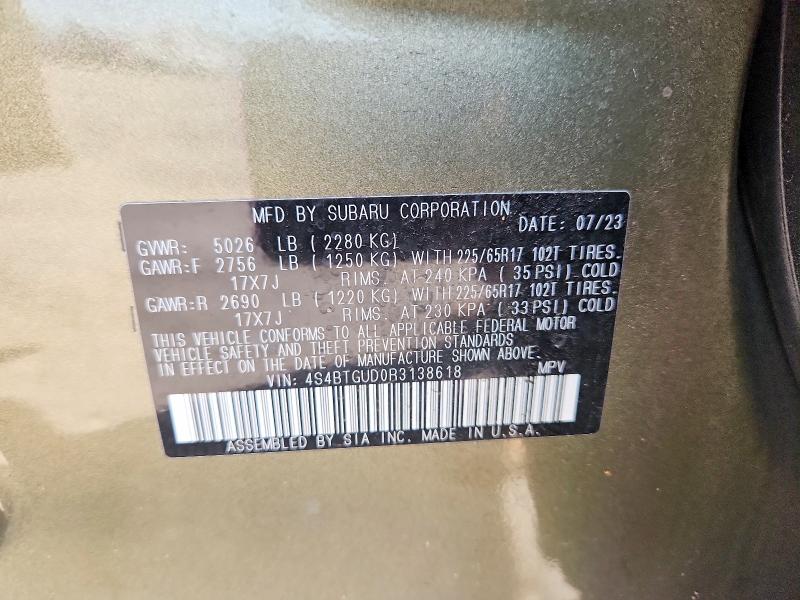Продаж на аукціоні авто 2024 Subaru Outback, vin: 4S4BTGUD0R3138618, номер лоту: 85609625