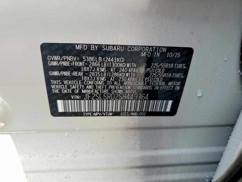 Продажа на аукционе авто 2025 Subaru Forester, vin: JF2SLSRD2SH449364, номер лота: 58697716