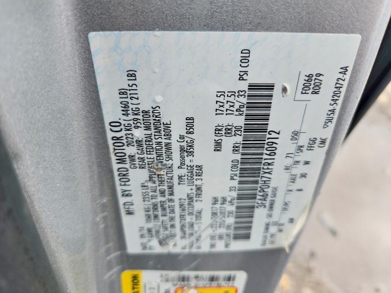 Продаж на аукціоні авто 2015 Ford Fusion, vin: 3FA6P0H7XFR160912, номер лоту: 57994506