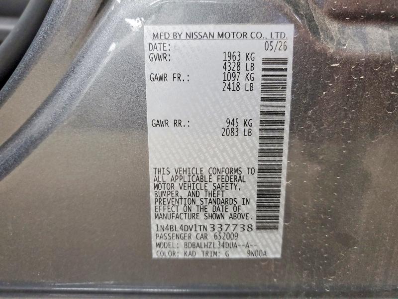Aukcja sprzedaży 2026 Nissan Altima, vin: 1N4BL4DV1TN337738, numer aukcji: 59090076