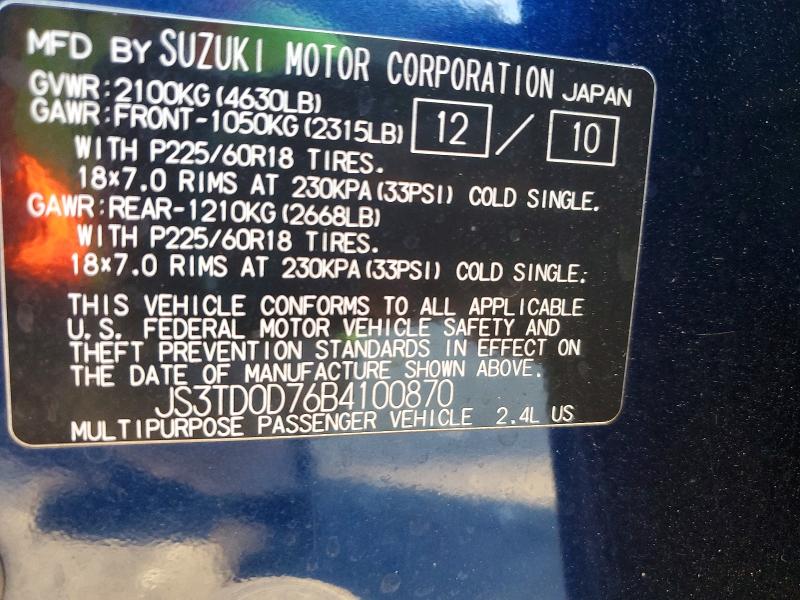 2011 Suzuki Grand Vitara მანქანა იყიდება აუქციონზე, vin: JS3TD0D76B4100870, აუქციონის ნომერი: 56463936