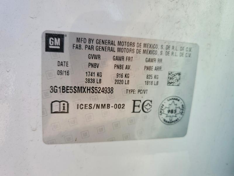 Продажа на аукционе авто 2017 Chevrolet Cruze, vin: 3G1BE5SMXHS524938, номер лота: 57741506